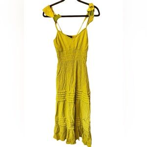 MAX & ASH Lime Green Maxi Dress Smocked Tiered Ruffle Small Summer Vacation